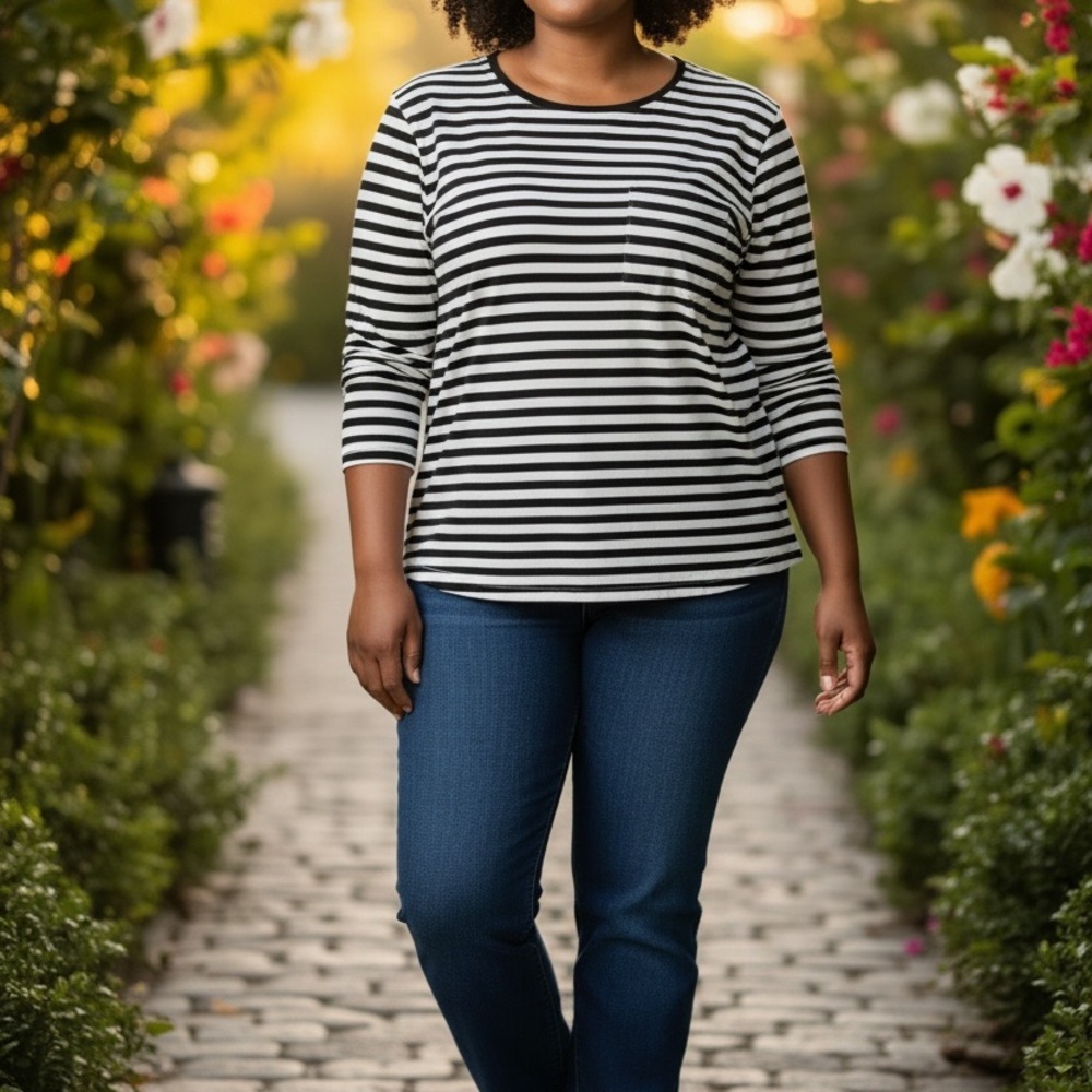 Black and White Striped Women's Top